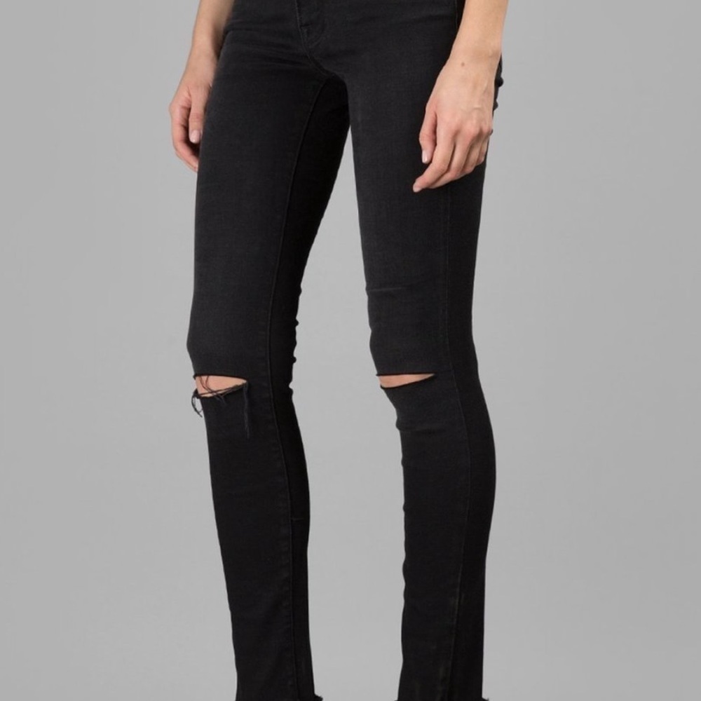 FRAME Le Skinny de Jeanne Black Distressed Skinny Jeans Sz 28 Raw Hem Stretch